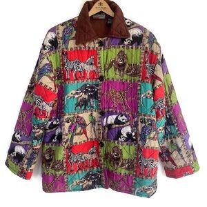 Vintage Mureli 100% Silk Quilted Animal Print‎ Jacket | Colorful Statement